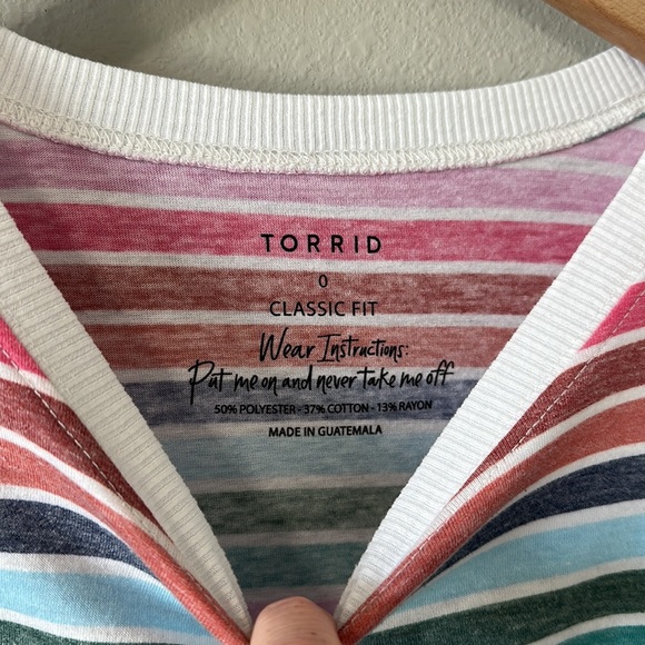 TORRID Multicolor Rainbow Striped Short Sleeve Crewneck Tee Classic Fit Size 0/L - Picture 5 of 8